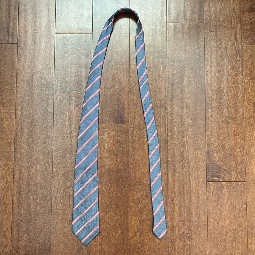 John G. Hardy of London Classic Blue and Red Striped Men's Tie, Silk and Linen